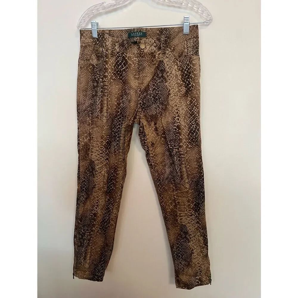 Ralph Lauren Brown Snakeskin-Print Petite Pants